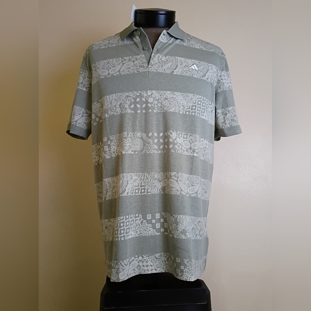 Adidas Go-To Printed Silver Pebble Melange Golf Polo Shirt Men - NWT Large